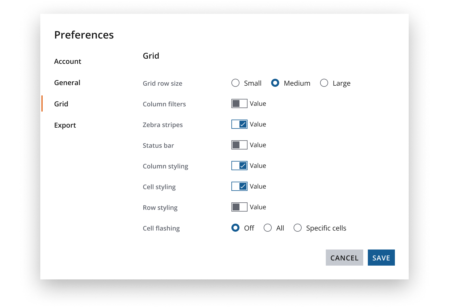 Preferences dialog example